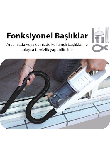 Ezere 15000pa Led Işıklı Kuru Islak Kullanım Kablosuz Güçlü El Araç-ev Süpürgesi Beyaz
