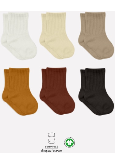 Bistyle Colors 6lı Penye Düz Soket Çorap Bs6000 Toprak 001