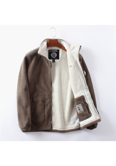 Polar Astarlı, Kalınlaştırılmış Çift Taraflı Polar Sıcak Günlük Bol Erkek Ceketi Siyah