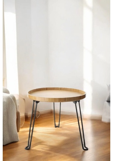 Bambu Metal Ayaklı Katlanabilir Yuvarlak Masa - 44.5 X 48 X 3 Cm Çok Renkli