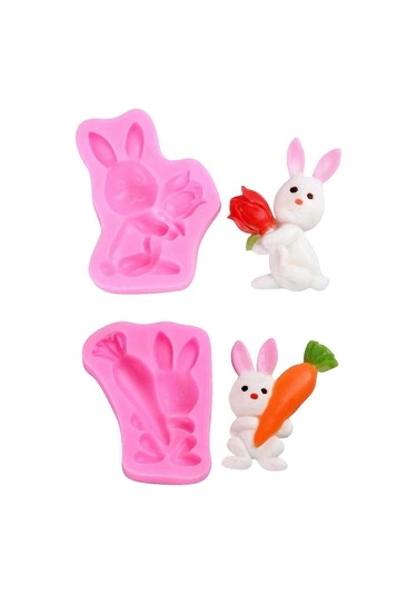 2 Adet Paskalya Tavşanı Tavşan Silikon Fondan Kalıbı Çikolatalı Kek Buz Kalıbı Tepsisiçok Renkli Çok Renkli