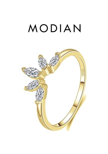 Altın Modian 925 Ayar Gümüş Eşkenar Dörtgen Aaa Temizle Cz Taç Moda Altın Renk Parmak Yüzük Kadınlar İçin Güzel Düğün Takısı
