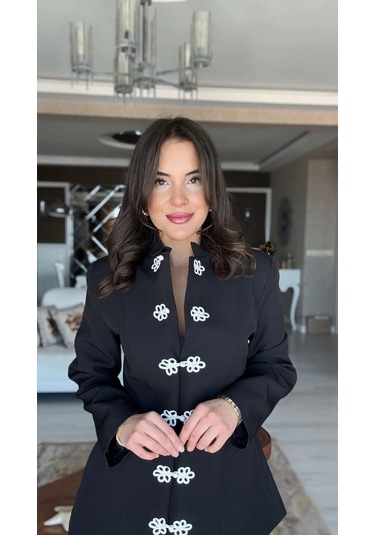 Flora Düğme Detaylı Napolyon Ceket - Siyah Siyah