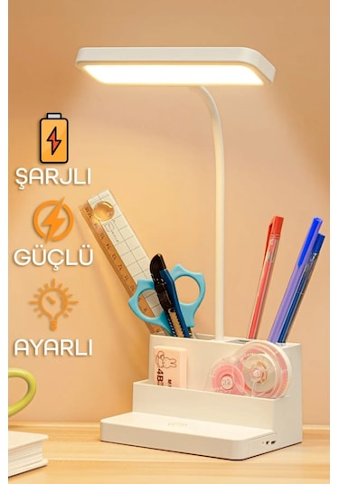 Şarjlı Masa Lambası - 3 Renk Dokunmatik Telefon Standlı 400 Lümen Usb Şarjlı Göz Yormayan Işık Beyaz