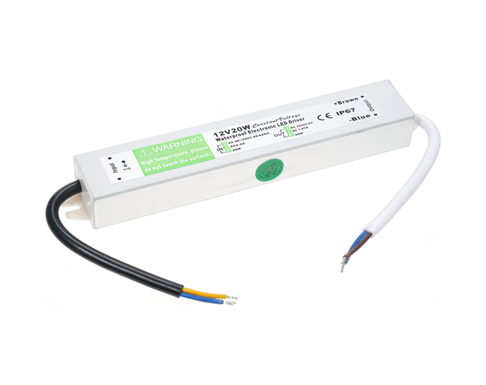 Fosenze 12v 20w Ip67 Su Geçirmez Dış Mekan Transformatörü - Led Işık/sinyal/panel Gönüllü Kaynak, Kısa Devre/aşırı Yük/koruma, Ac90-250v Girişi Gümüş