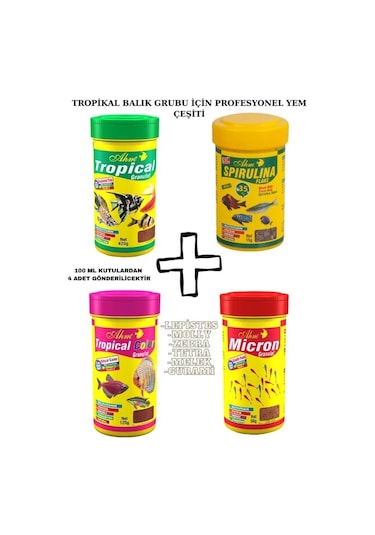 Ahm Marin Tropical Balık Grubu İçin Karışık Yem Paketi 4 x 100 ML