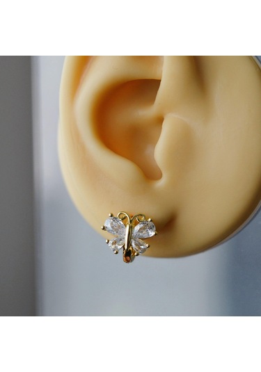 Gold Çelik Kelebek Küpe Sarı