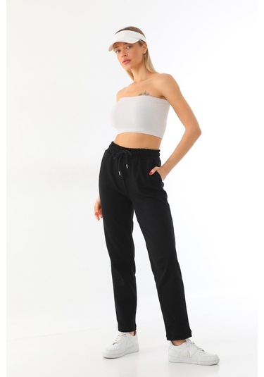 Kallima Siyah Klasik Düz Kesim Mevsimlik Kadın Eşofman Altı Siyah