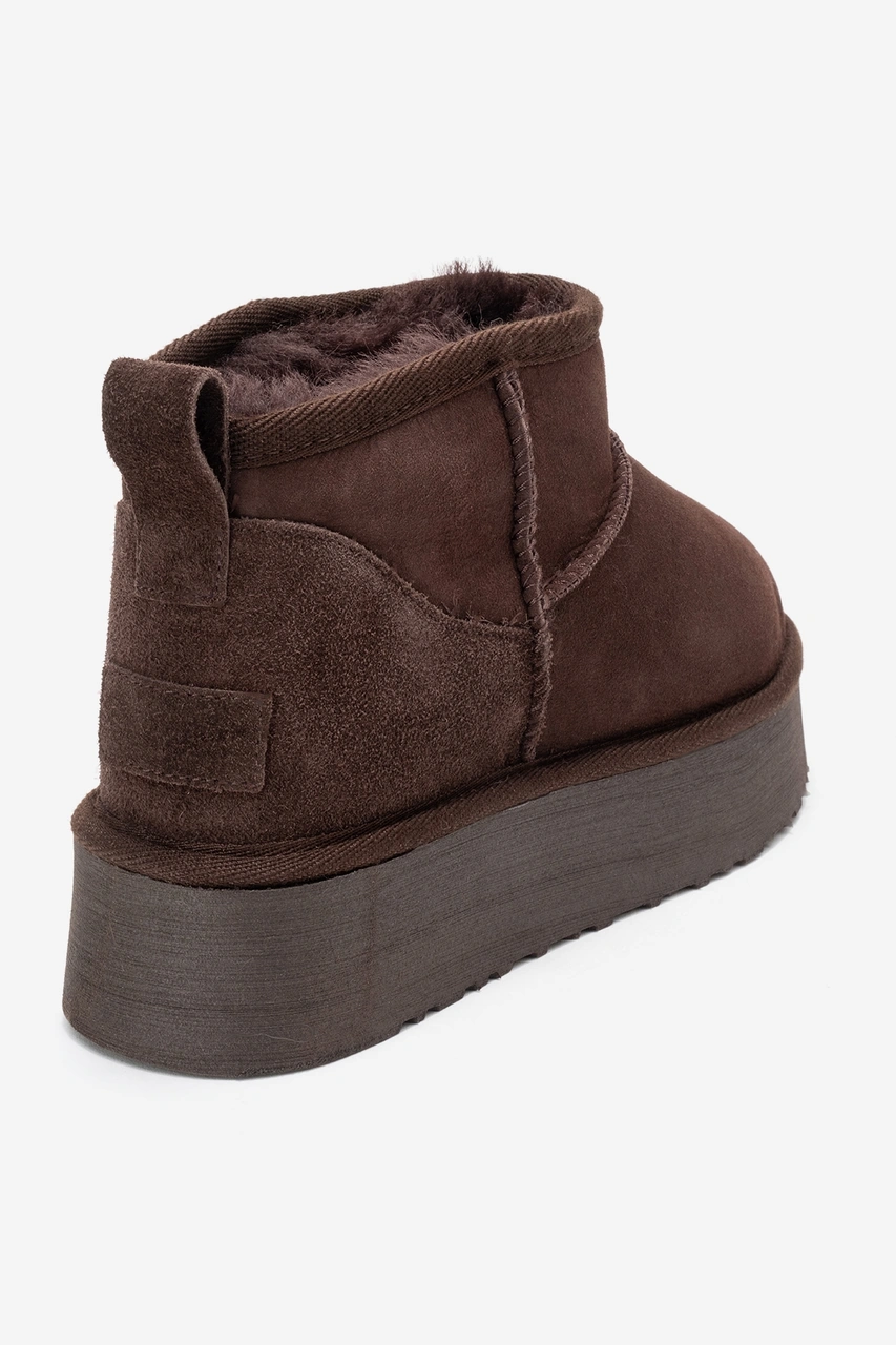 Veyra Kahverengi Süet Hakiki Deri Kürklü Platform Tabanlı Kadın Mini Bot Süet Kahve