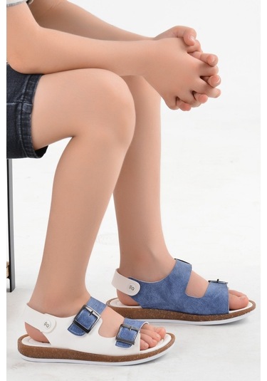 Kiko Şb 2330-39 Orto Pedik Erkek Çocuk Sandalet Terlik Beyaz - La Beyaz - Lacivert