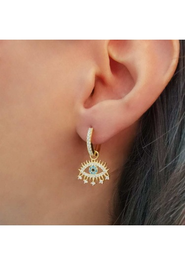 Göz Gümüş Küpe Sallantılı Gold  Orta