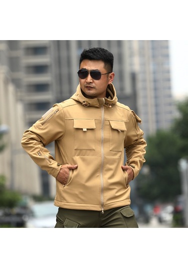Erkek Hakiki Deri Yumuşak Kabuklu Ceket Haki
