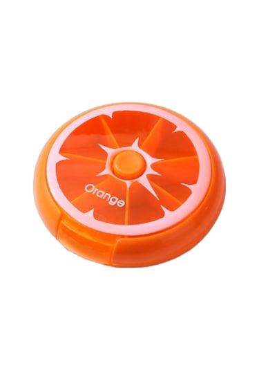 Mufunye 7 Günlük Döner 3 Bölmeli Mini İlaç Kutusu, Tıbbi Plastik, Taşınabilir, Gizli Kilitli Turuncu