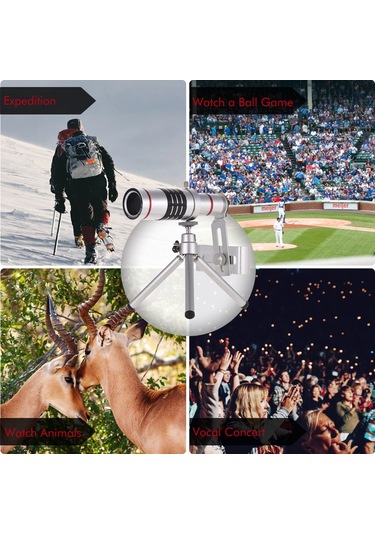 Yaozixa 18x Uzun Mesafe Telefoto Lens - Universal Telefon Kameraya Takılabilir - Gümüş Renk - Manuel Odaklama - Alüminyum Kasa + Optik Cam Lens