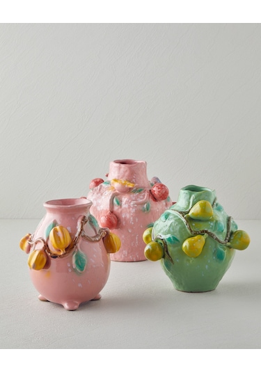 English Home Summer Fruit Vazo 19x18x19 Cm Pembe Pembe