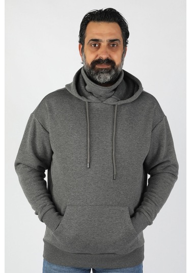 Erkek Kapüşonlu Polar Gri
