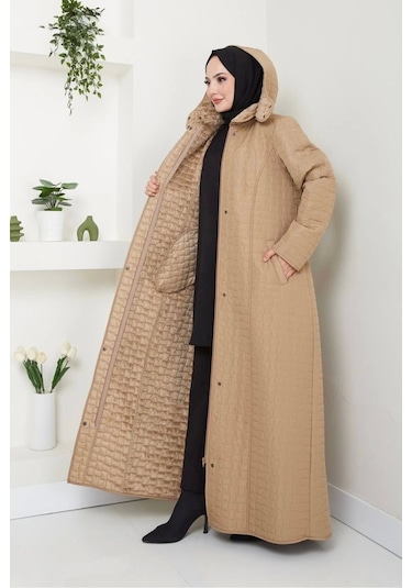 İçi Kürklü Tam Boy Kaban Mont - Bej / M0102 Bej