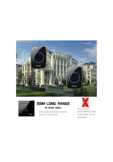 Cacazı H10 1 For 1 Kablosuz Akıllı Kapı Zili, Fiş: Ab Fiş Siyah