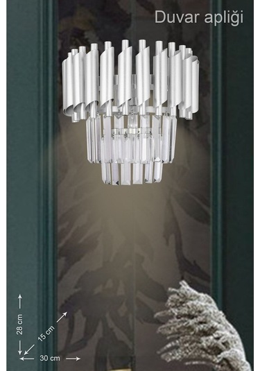 Palmira Kristal Taşlı Lüks Aplik - Gümüş - Yaldız Gümüş Yaldız