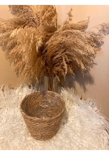 V Şeklinde Hasır Kalın Örgü İçi Poşetli Saksılık Orta Boy