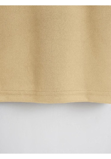 Kadın Oversize Bisiklet Yaka Düz Crop T-shirt - Bej