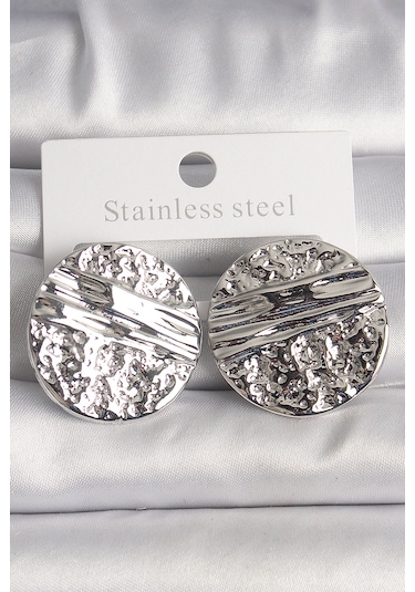 Pirinç Gümüş Renk İşlemeli Daire Plaka Model Kadın Küpe Çok Renkli