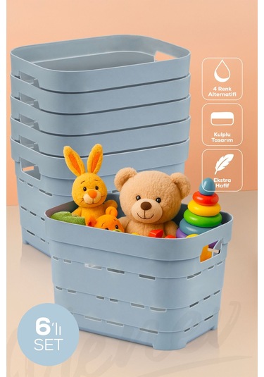 Vienev 6'lı 5 Litre Delikli Saklama Kutusu Mavi Mavi