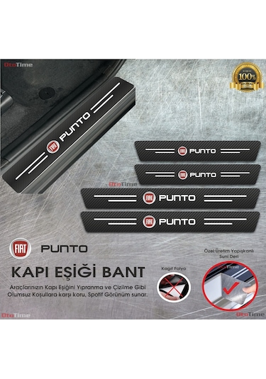 Fiat Punto Logolu Karbon Kapı Eşiği Koruyucu Suni Deri 4'lü Set
