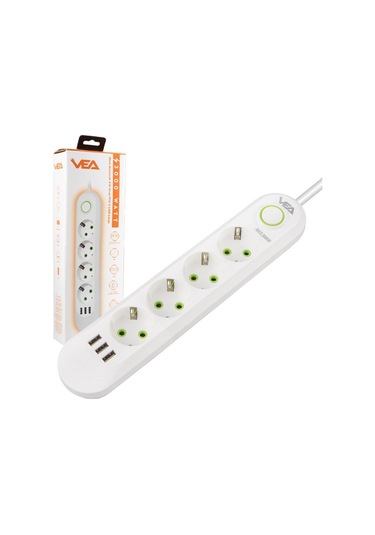Vea Va-21560 4'lü 3 Usb'li 1.5 Metre Akım Korumalı Priz Beyaz