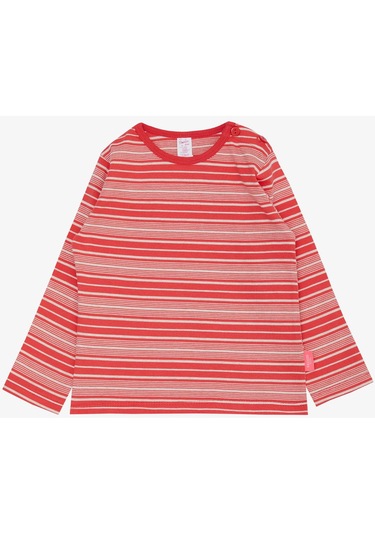 Breeze Kız Bebek Uzun Kollu Tişört Çizgili Patlı 9 Ay-3 Yaş, Narçiçeği Nar Çiçeği