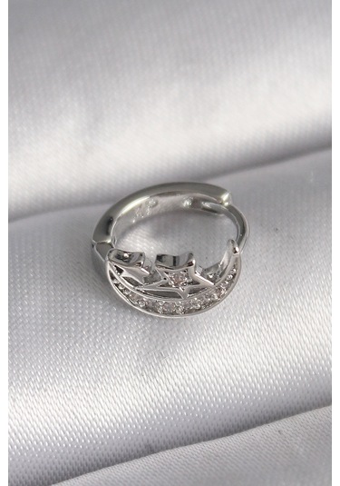 316l Çelik Gümüş Renk Zirkon Taşlı Ay Yıldız Model Tragus Pierci Çok Renkli