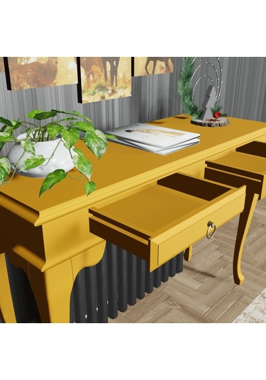 Roys Ahşap 100 Cm Hardal Çekmeceli Petek Üstü Yüksek Dresuar Ahşap