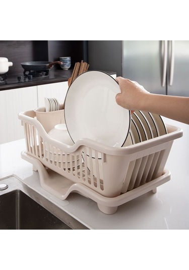 Reedark Ev Kullanıma Tek Katlı Plastik Tabak Rakusu - Yan Açık Süzme Özelliği İle Mutfak Malzeme Depolama Açık Renk Diğer