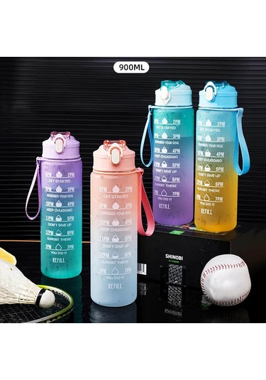 Spor Erkek Su Şişesi Pipetli Su Şişeleri Spor Salonu Zaman İşaretli Kadınlar Kızlar Yüksek Sıcaklığa Dayanıklı Zaman Ölçeği Sızdırmaz Yeşil 900ml Yeşil