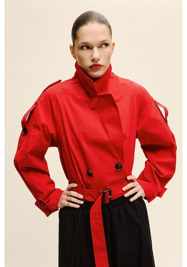 Defacto Cropped Fıt Twill Trençkot G9956ax26sprd332 Kırmızı-rd332 Defacto Cropped Fıt Twill Trençkot G9956ax26sprd332 Kırmızı-rd332