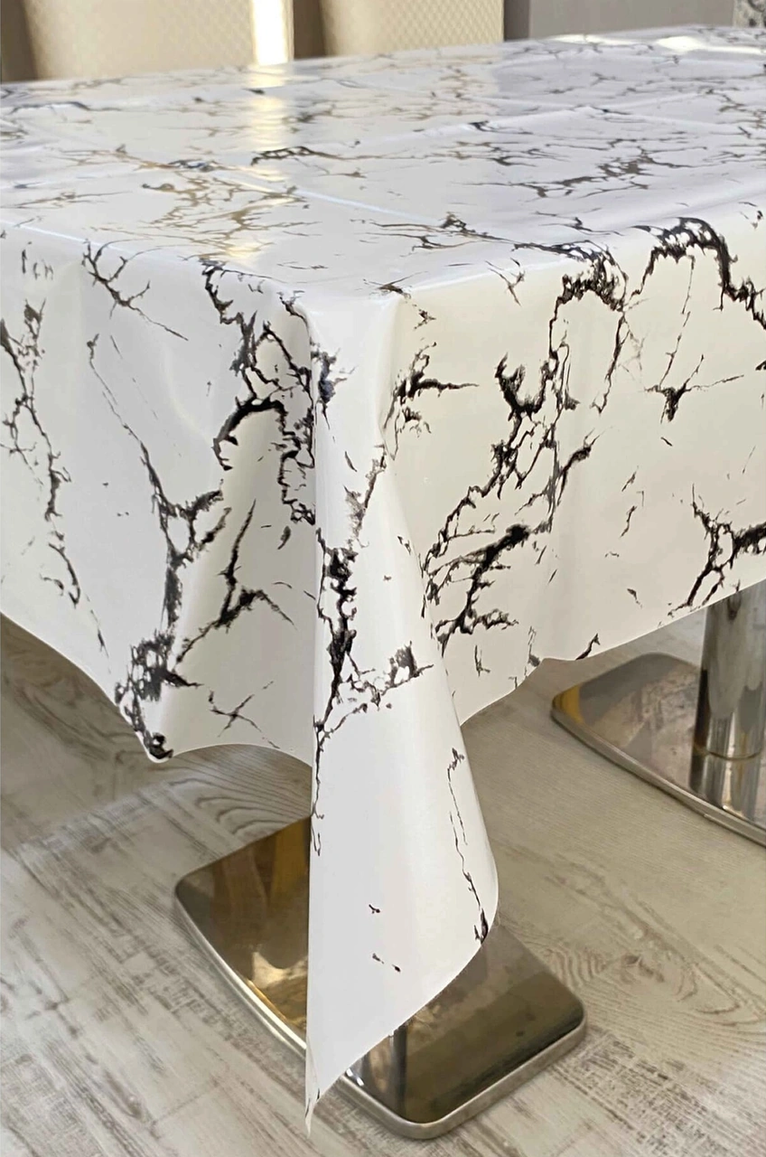 Rona Home Silinebilir Pvc Kaymaz Elyaf Tabanlı Masa Örtüsü Su Geçirmez Muşamba Sofra Bezi Tüm Çeşitler Beyaz Siyah