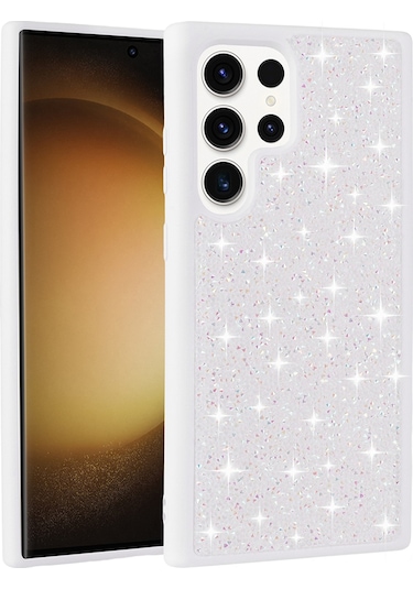 Ardemix Galaxy Uyumlu S22 Ultra Kılıf Parlak Taşlı Tasarım Ardx Pırlanta Kapak - Beyaz Beyaz