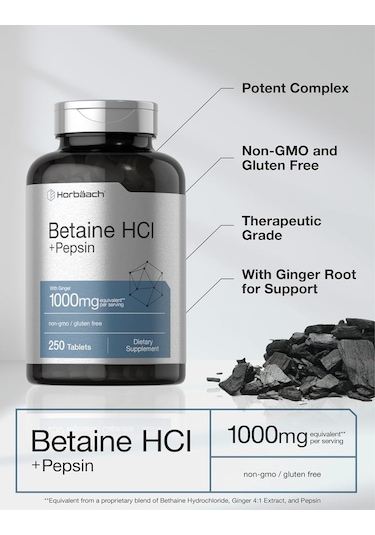 Horbach Betaine Hcl With Pepsin 1000mg 250 Tablet.usa Menşei... Aromasız