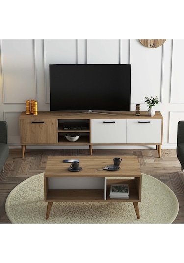 Set 1585-2074 Exxen 180 Cm Tv Ünitesi + Exxen Orta Sehpa - Sepet-beyaz Rengi