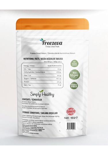 Freezeva 3'lü Paket Dondurularak Kurutulmuş Kavun Freeze Dried Kavun Freeze Dry Kavun Kurusu 3x15 Gr 15 G