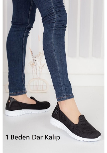 Kadın Fileli Bez Yazlık Spor Babet Siyah - Beyaz