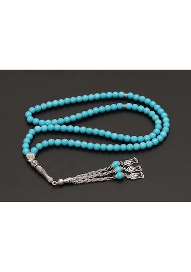 99Lu Namaz Tesbihi - Turkuaz Doğaltaş Tesbih - 8 MM Küre Kesim