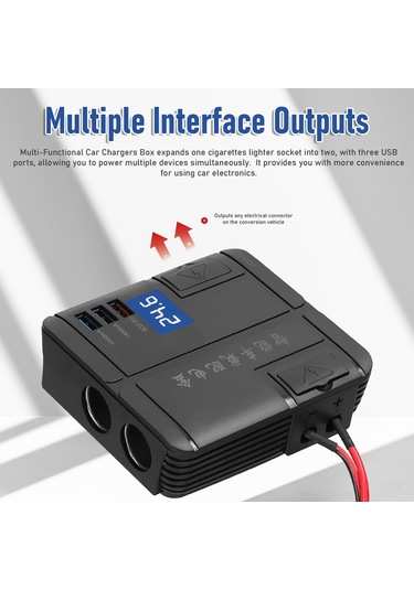 Youmex Araç Şarj Cihazı - 2 Sigara Çakmağı + 3 Usb Portlu Hızlı Şarj Özellikli 12-24v