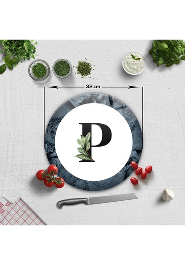 Decorita Cam Kesme Tahtası - Cam Kesme Tablası - Harfli Tasarım P Çap 32 CM