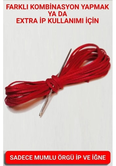 Direksiyon Kılıfı Dikmek İçin Mumlu İp Ve İğne 5 Metre Kırmızı