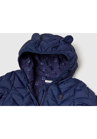 Bebek Lacivert Zikzak Dikişli Tavşan Kulak Kapüşonlu Mevsimlik İnce Mont Lacivert