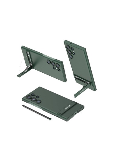 Kilifone - Samsung Uyumlu Galaxy S24 Ultra - Kılıf Yatay Dikey Stand Olan Sert Standlı Ays Kapak - Koyu Yeşil