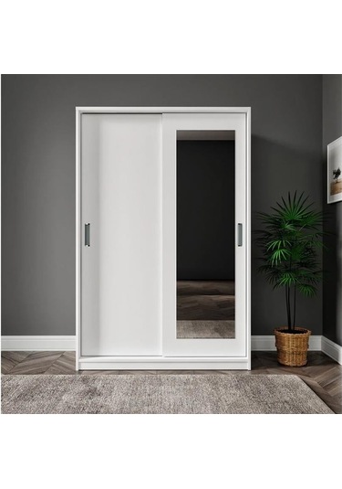 Başak Aynalı 2 Sürgü Kapılı Beyaz 8 Bölmeli Portmanto