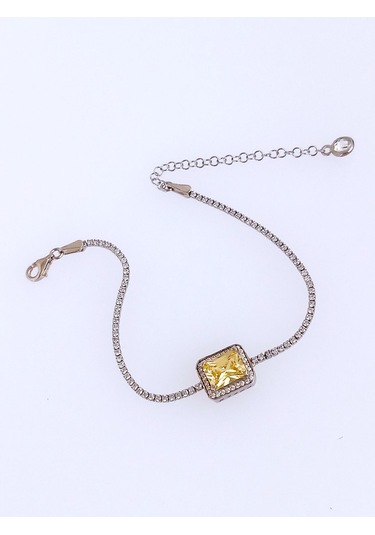 925 Ayar Gümüş Vintage Sarı Tasarım Kare Kesim Su Yolu Kadın Bileklik Doğum Günü Hediye Gümüş