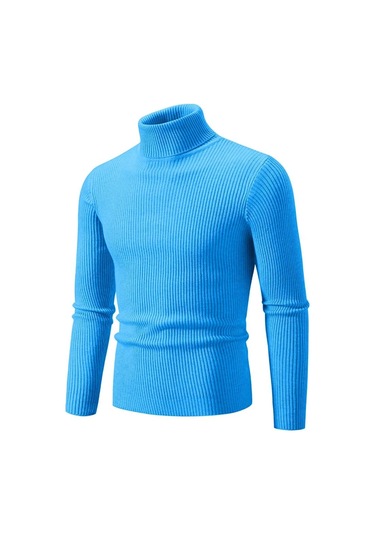 Sonbahar Kış Balıkçı Yaka Kazak Erkekler Sıcak Örme Düz Renk Kazaklar Erkek Slim Fit Rahat Balıkçı Yaka Triko Erkek Kazak Açık Mavi